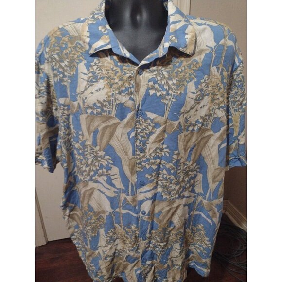 Cubavera Shirt Mens 3X Blue Floral Hawaiian Button Up Short Sleeve Viscose - Picture 1 of 12